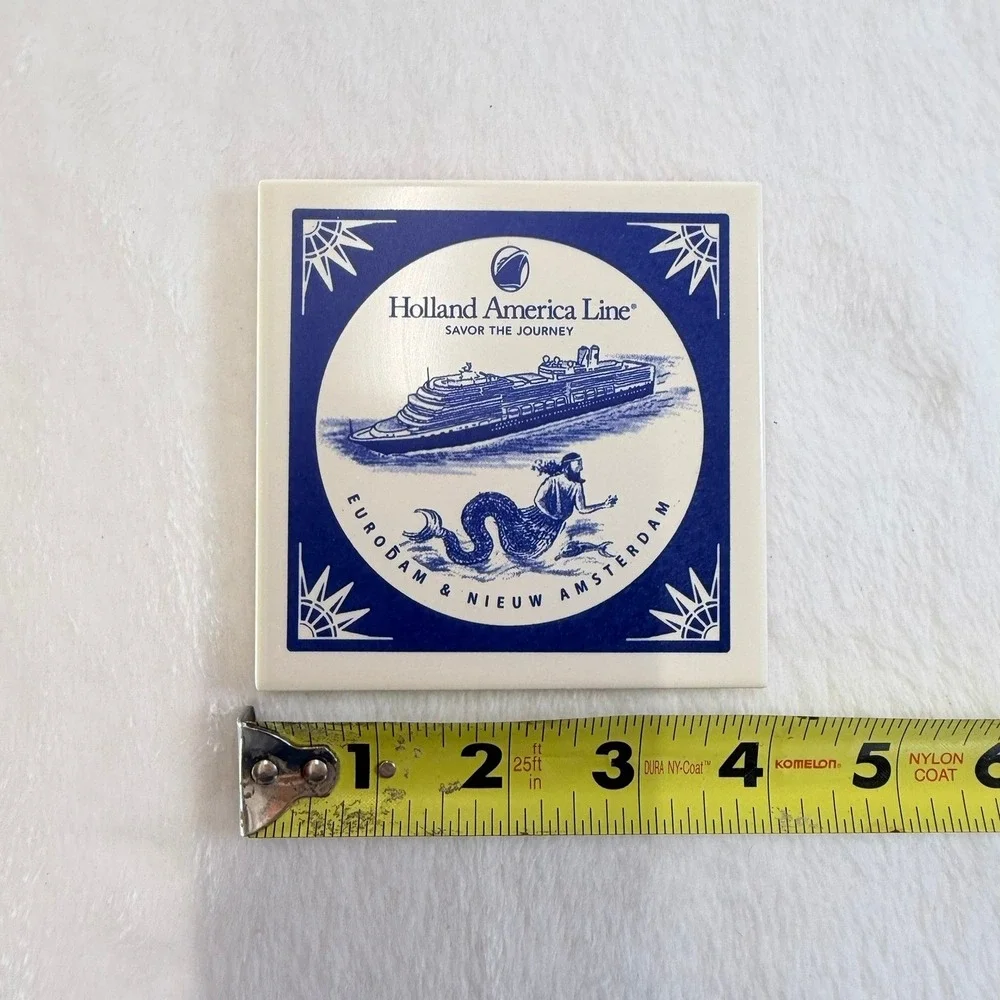 Holland America Line Ceramic Coaster Set of 6 Blue White Nautical Cruise‎ Ships